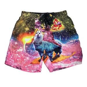 Mens Size 2XL Colorful Swim Trunks Graphic Print Mesh Lined Pockets